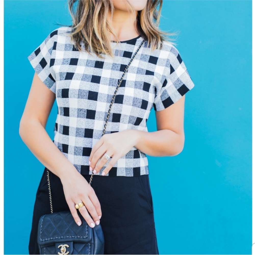 Theory Seblyn D Crop Knit Top Plaid Shirt Sweater size Large